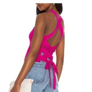 Tie back crisscross bow magenta going out top from NBD